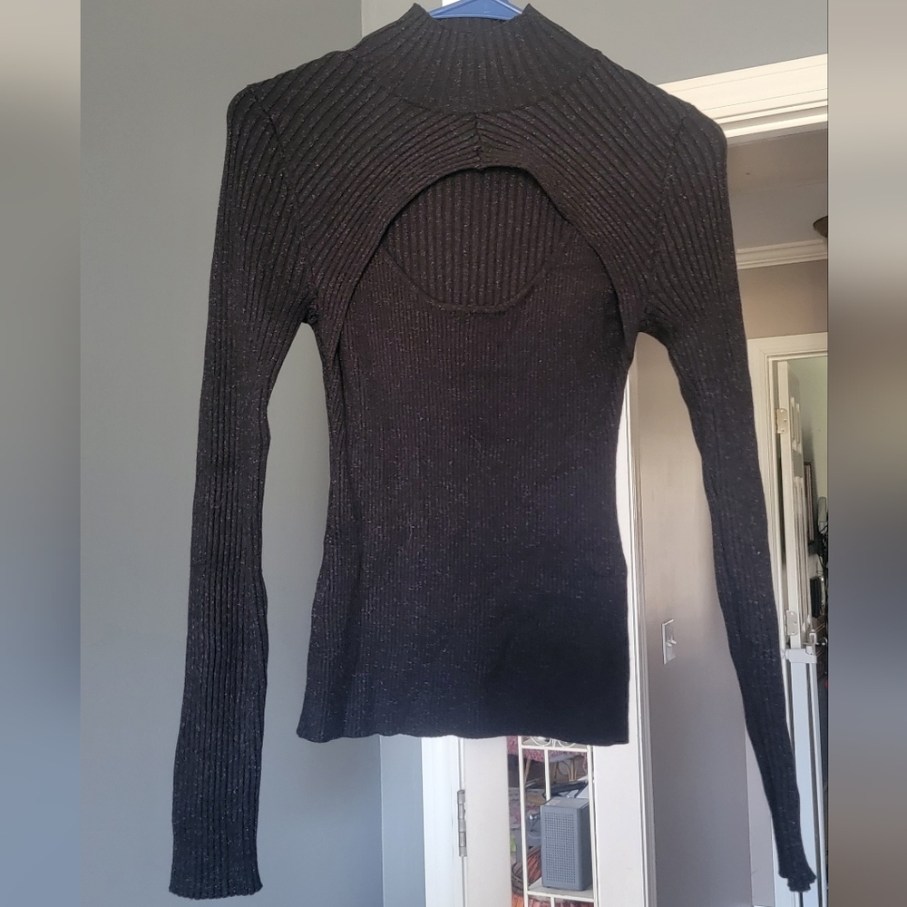 Pink Rose Black V-Neck Sweater